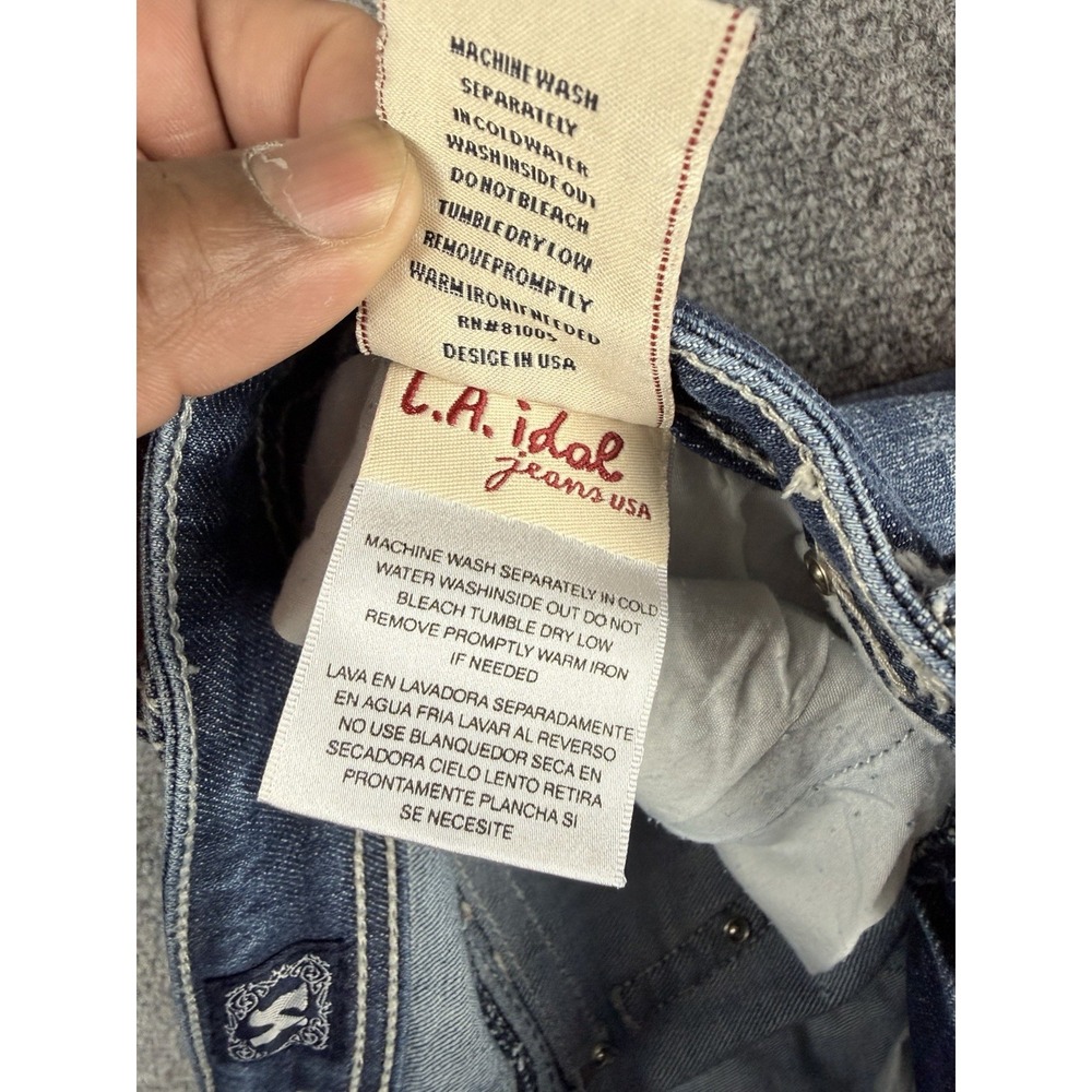 LA Idol USA Denim Mini Skirt Dark Wash Rhinestone Contrast Stitch Size M - Picture 5 of 10